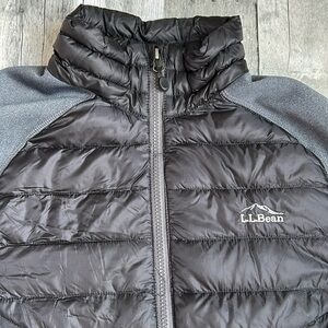 Mens LLbean jacket size small black puffer front grey sleeves/  back goose down